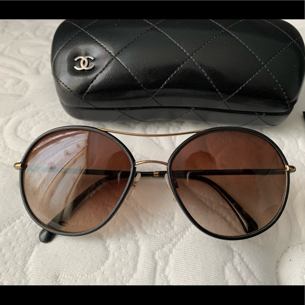 CHANEL Round Double Bridge Sunglasses in Black and Brown